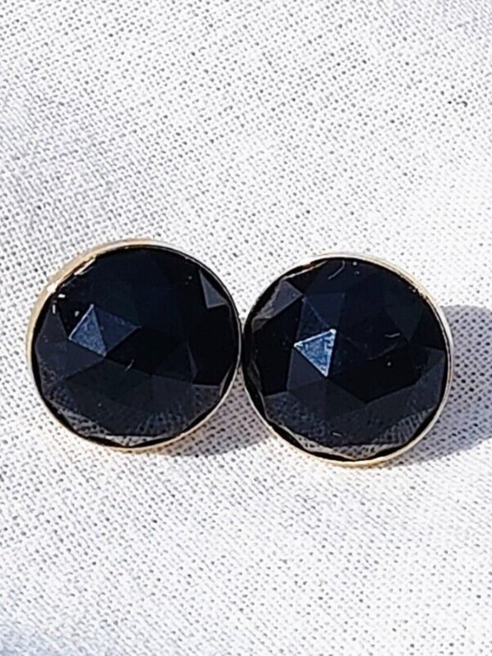 Vintage Black & Gold Filled Retro Post Pierced Earrings by Grants